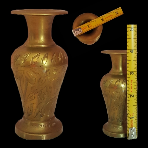 Vintage Brass Vase India Etched BOHO Decor - Picture 2 of 5